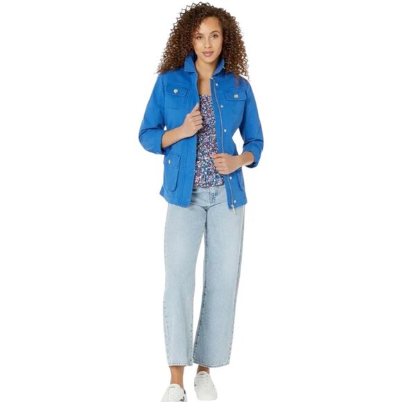 Draper James Women's Belted Utility Jacket 3X Blue Cotton Blend Gold Buttons - Picture 14 of 14